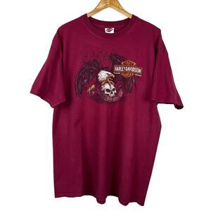 Harley Davidson Maroon Eagle and Skull "Till I Die" Graphic T-Shirt Men's Sz 2XL